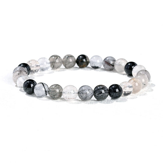 8mm High Quality Black Rutilated Quartz Bead Bracelets GEMROCKY-