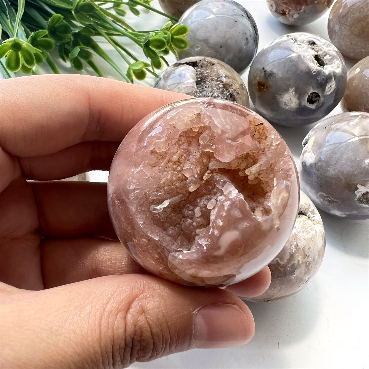 Sakura Blossom Flower Druzy Spheres GEMROCKY-Spheres-