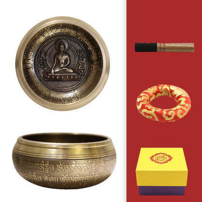 Sakyamuni Meditation Nepal Buddha Sound Copper Singing Bowls GEMROCKY-Psychic-11cm bowl+leather stick+mat+box-