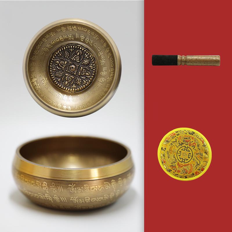 Scripture Inscription Meditation Nepal Buddha Sound Copper Singing Bowls GEMROCKY-Psychic-12cm bowl+leather stick+ritual mat-