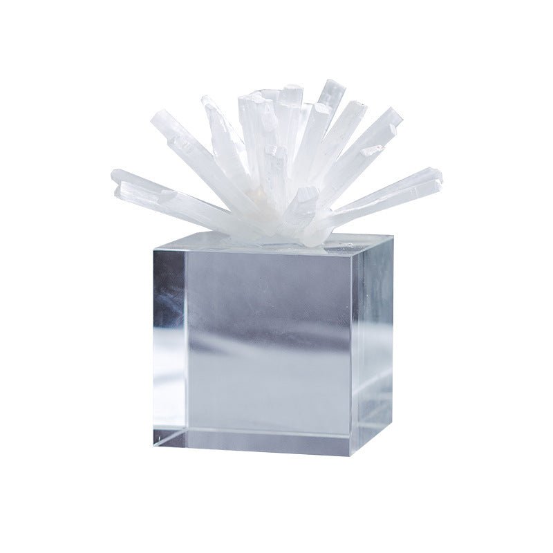 Selenite Clear Flower Glass Cube Home Ornaments GEMROCKY-Decoration-13*13*15CM-