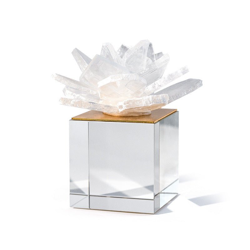 Selenite Clear Flower Glass Cube Home Ornaments GEMROCKY-Decoration-14*14*15.5CM-