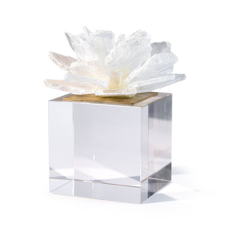 Selenite Clear Flower Glass Cube Home Ornaments GEMROCKY-Decoration-14*14*17CM-