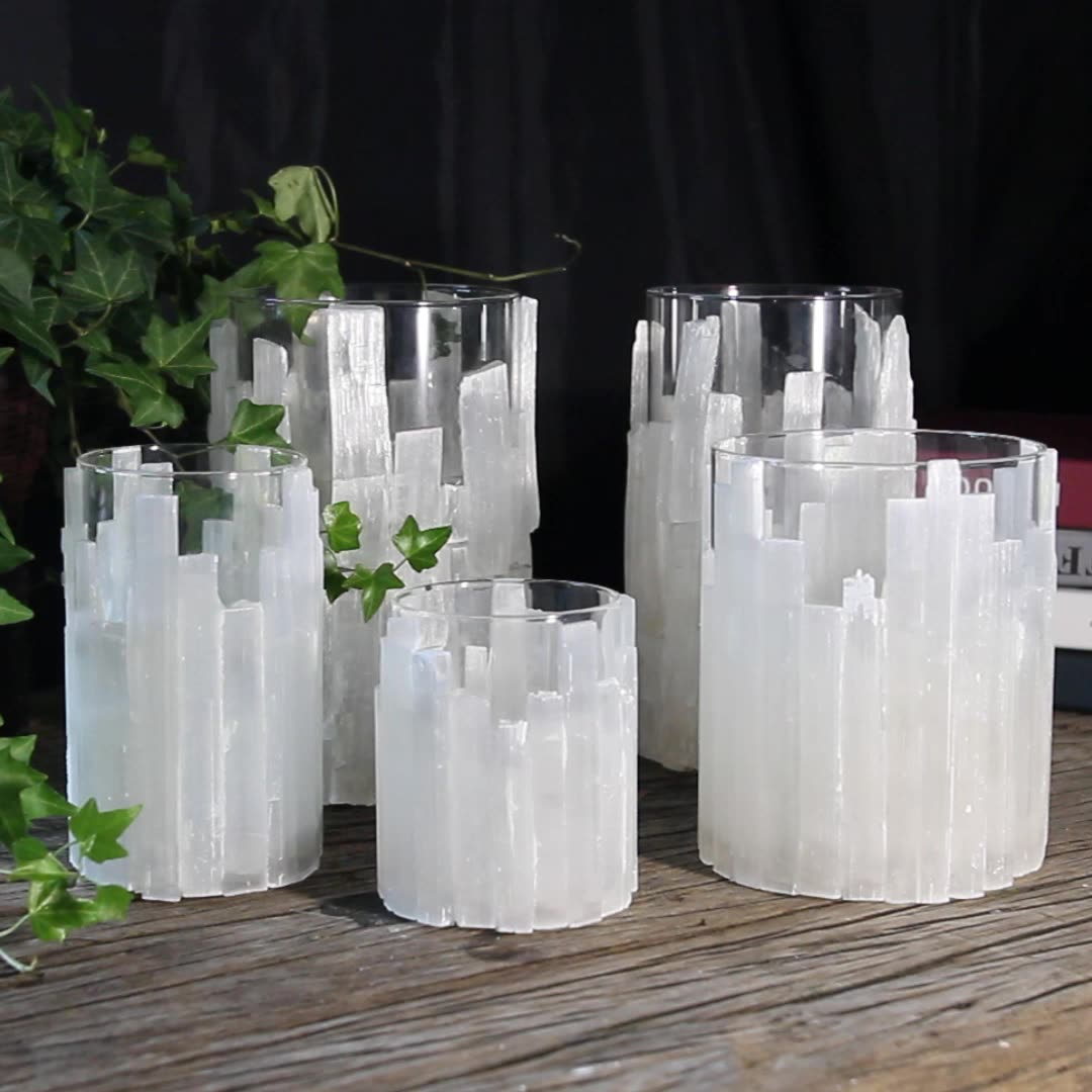 Selenite Glass Candle Holder Ornaments GEMROCKY-Decoration-