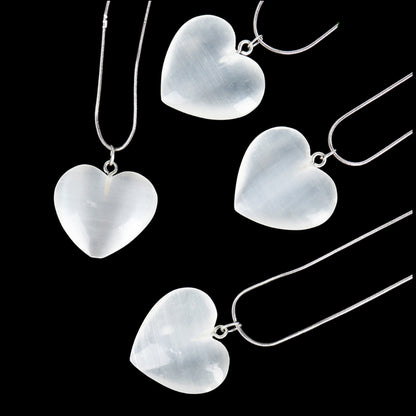 Selenite Heart Pendant Necklaces GEMROCKY-Jewelry-