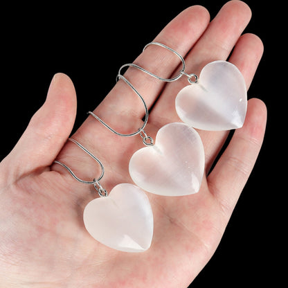 Selenite Heart Pendant Necklaces GEMROCKY-Jewelry-