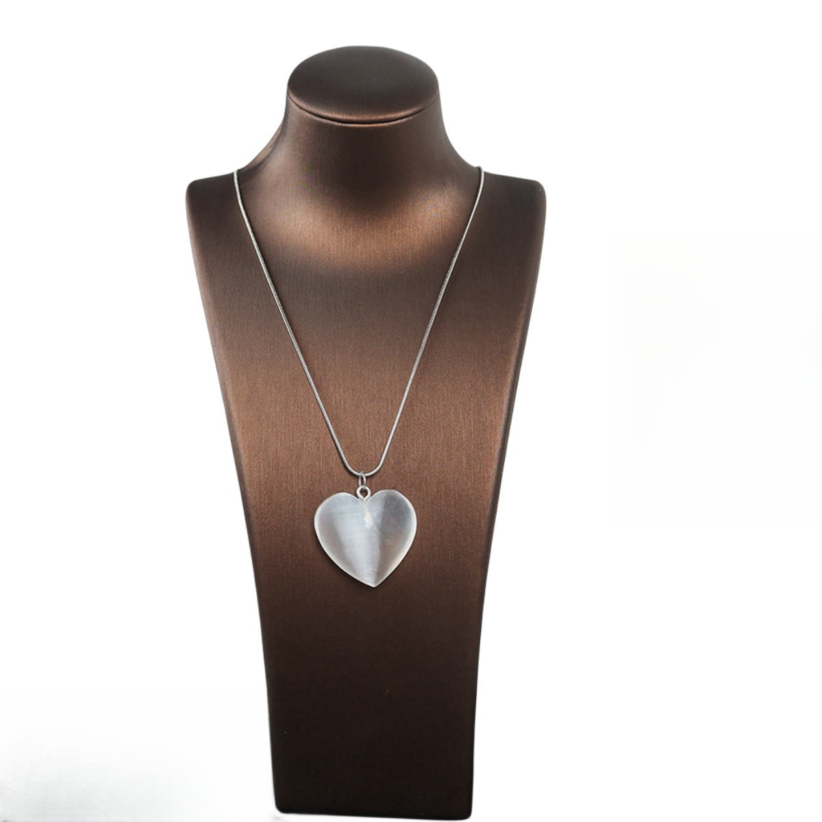 Selenite Heart Pendant Necklaces GEMROCKY-Jewelry-