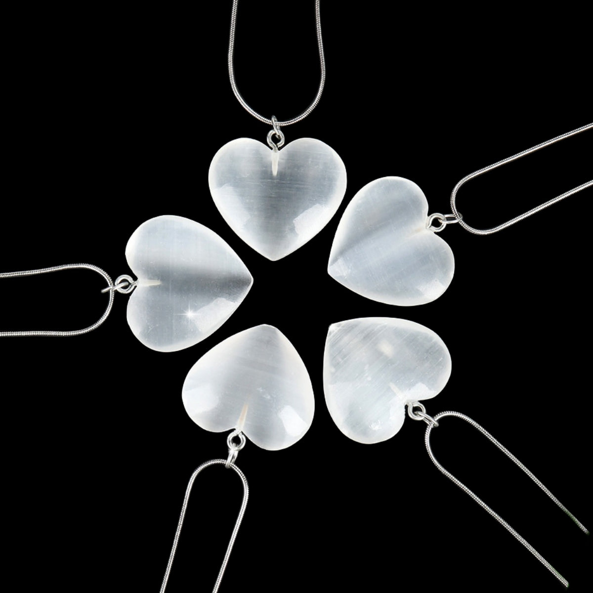 Selenite Heart Pendant Necklaces GEMROCKY-Jewelry-