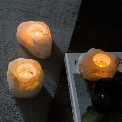 Selenite Irregular Rough Stone Candle Holder Ornaments GEMROCKY-Decoration-