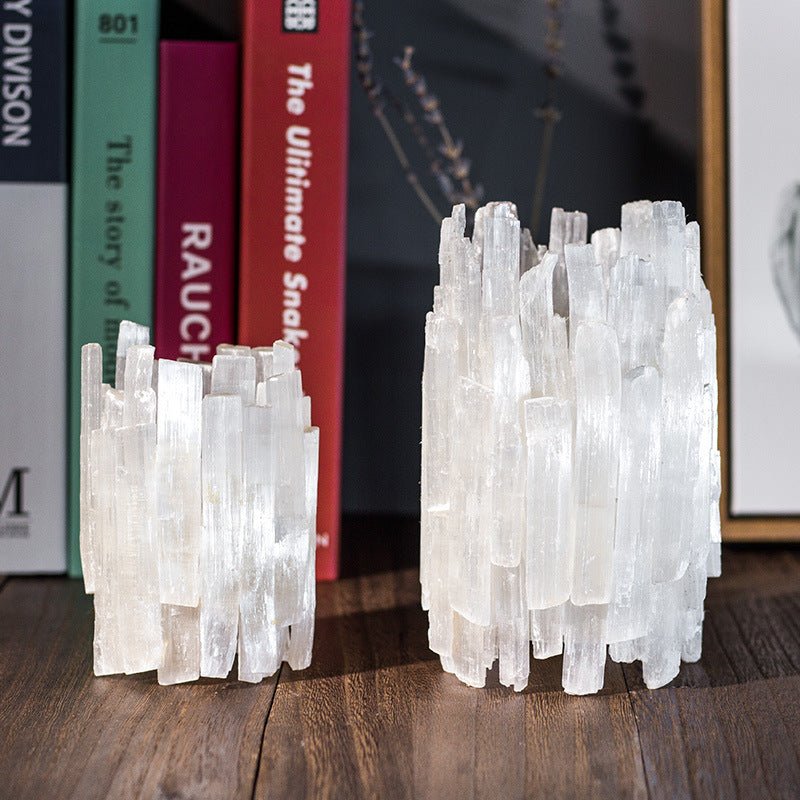 Selenite Irregular Wand Candle Holder Ornaments GEMROCKY-Decoration-