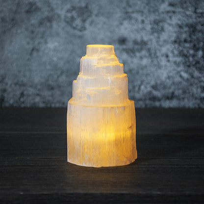 Selenite Tower LED Night Button Battery Lamp Ornaments GEMROCKY-Decoration-Yellow Light-