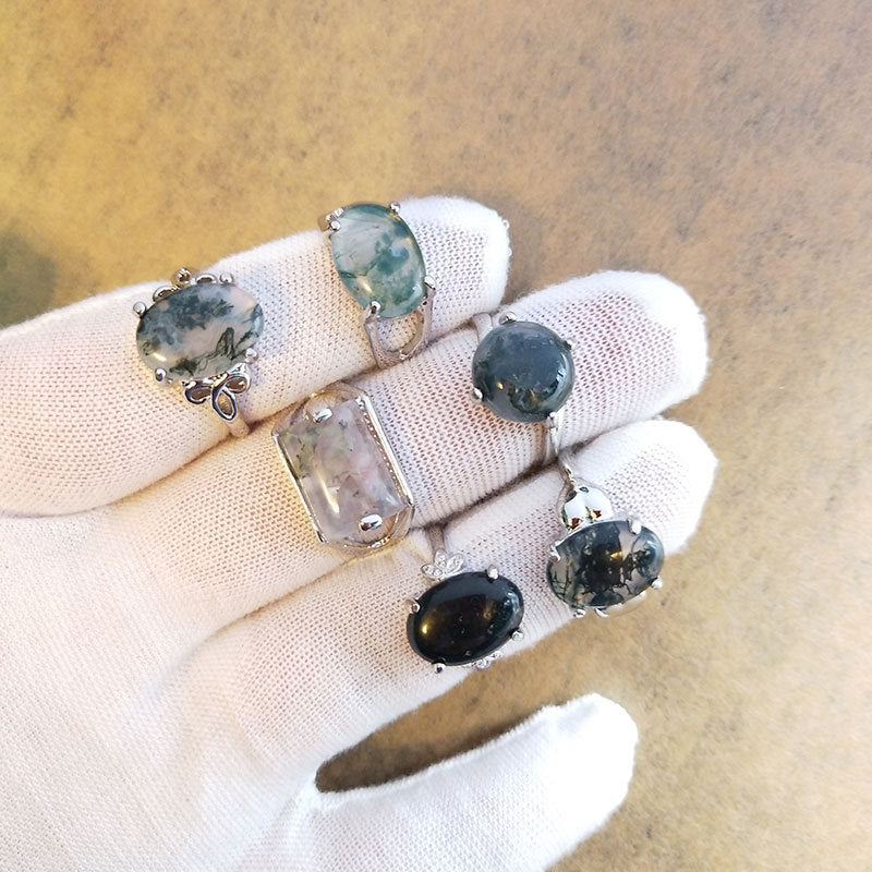 Semi-Precious Crystal Rings GEMROCKY-Jewelry-Moss Agate-