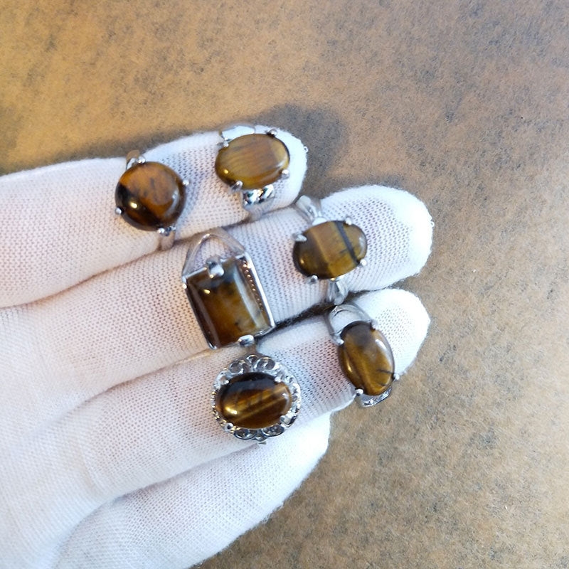 Semi-Precious Crystal Rings GEMROCKY-Jewelry-Tiger Eye Stone-