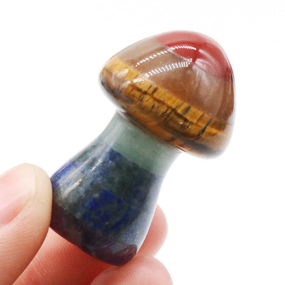 Seven Chakra 1.3Inch Mushroom Carvings GEMROCKY-Carvings-No Hole-