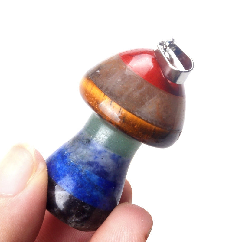 Seven Chakra 1.3Inch Mushroom Carvings GEMROCKY-Carvings-With Hole-