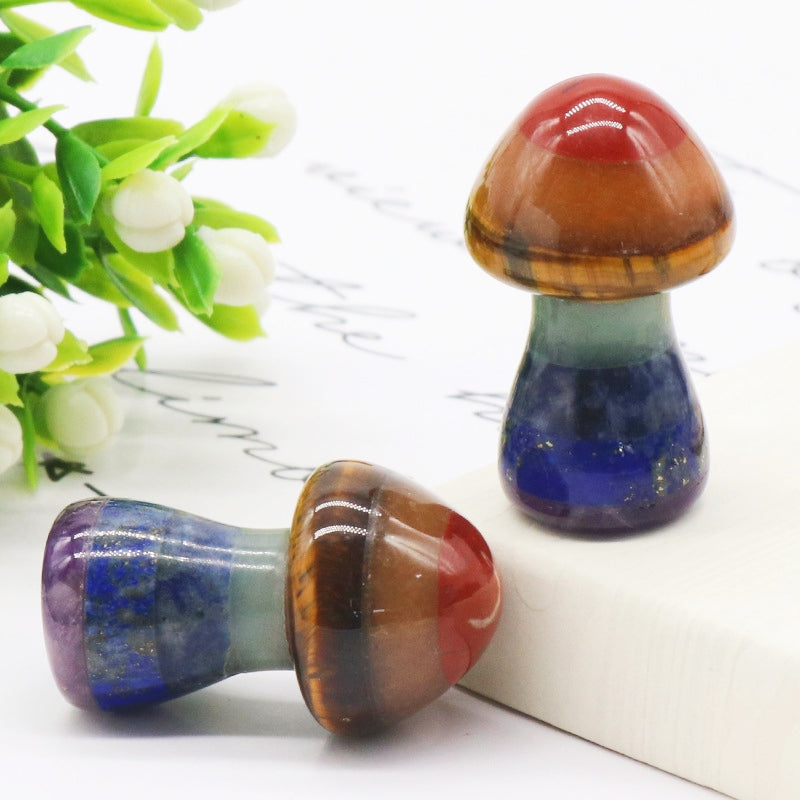 Seven Chakra 1.3Inch Mushroom Carvings GEMROCKY-Carvings-