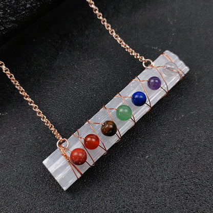 Seven Chakra Chips or Bead Selenite Sticks GEMROCKY-Decoration-7-9cm Bead Chain A-