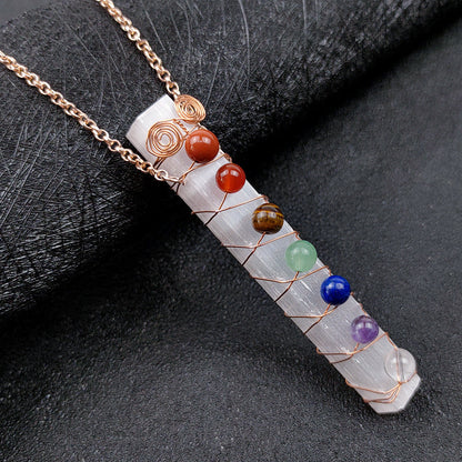 Seven Chakra Chips or Bead Selenite Sticks GEMROCKY-Decoration-7-9cm Bead Chain B-