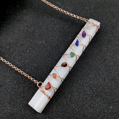 Seven Chakra Chips or Bead Selenite Sticks GEMROCKY-Decoration-7-9cm Chips Chain A-