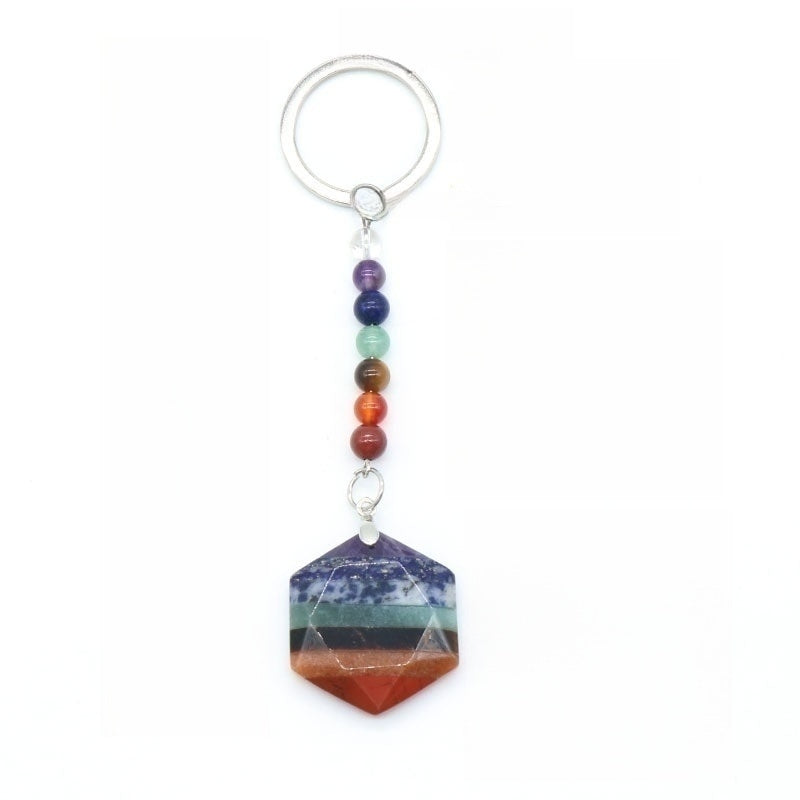 Seven Chakra Mini Crystal Multi Styles of Carvings GEMROCKY-Carvings-30mm Hexagram Key Chain-