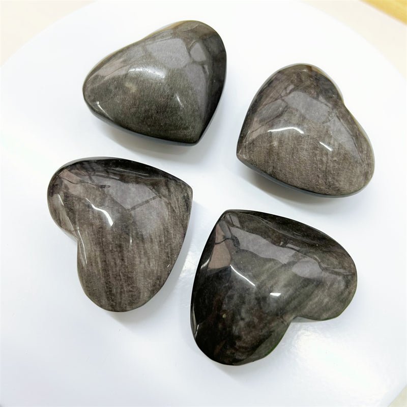 Silver Obsidian Hearts GEMROCKY-Carvings-