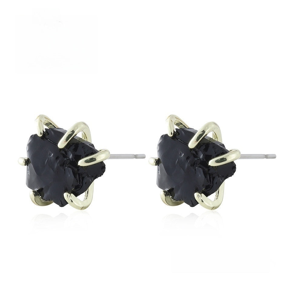 Six Paw Rough Crystal Earrings GEMROCKY-Jewelry-Black Obsidian-