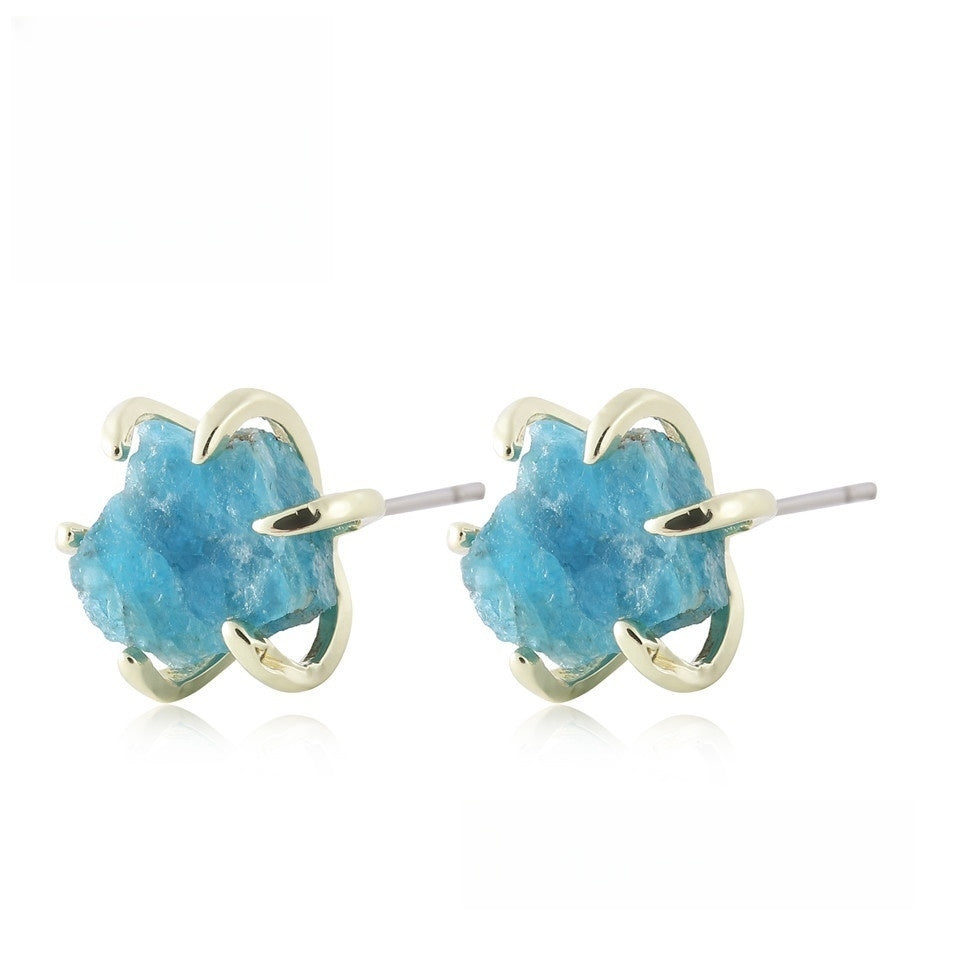Six Paw Rough Crystal Earrings GEMROCKY-Jewelry-Blue Apatite-