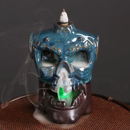 Skull Ceramics LED Light Backflow Incense Burner Home Decor Ornaments GEMROCKY-Psychic-