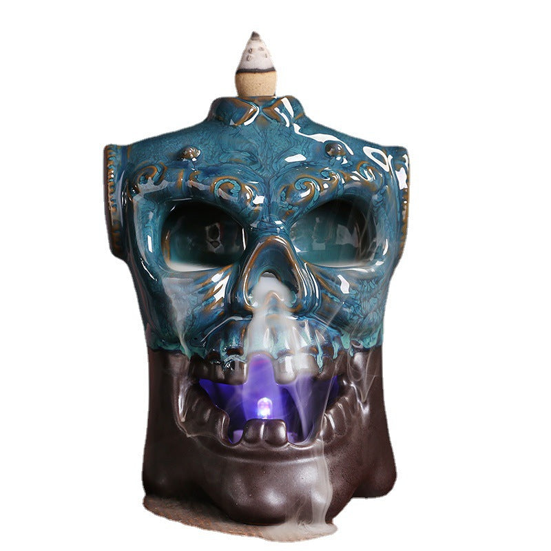 Skull Ceramics LED Light Backflow Incense Burner Home Decor Ornaments GEMROCKY-Psychic-