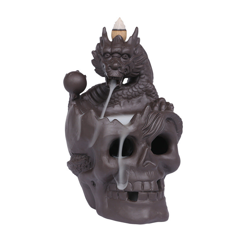 Skull Dragon Halloween Backflow Incense Burner with LED Light Home Decor Ornaments GEMROCKY-Psychic-Skull Dragon with LED-