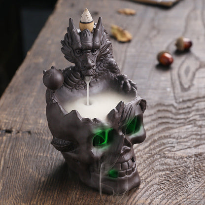 Skull Dragon Halloween LED Light Backflow Incense Burner Home Decor Ornaments GEMROCKY-Psychic-