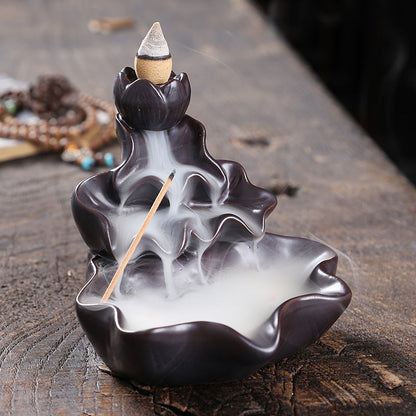 Small Lotus Pool Backflow Incense Burner Home Decor Ornaments GEMROCKY-Psychic-Black-