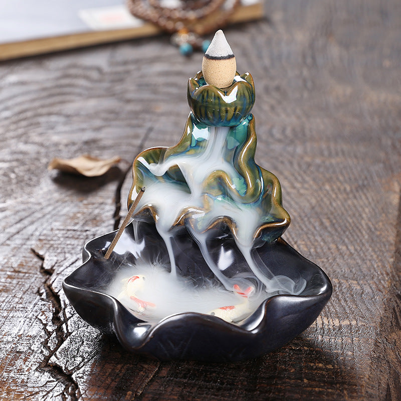 Small Lotus Pool Backflow Incense Burner Home Decor Ornaments GEMROCKY-Psychic-Green-