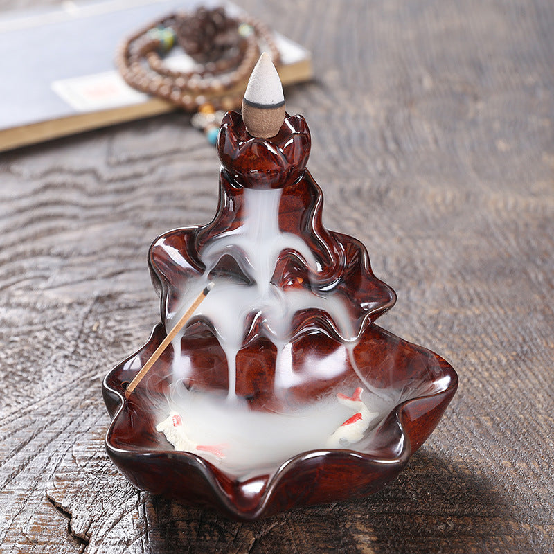 Small Lotus Pool Backflow Incense Burner Home Decor Ornaments GEMROCKY-Psychic-Red-