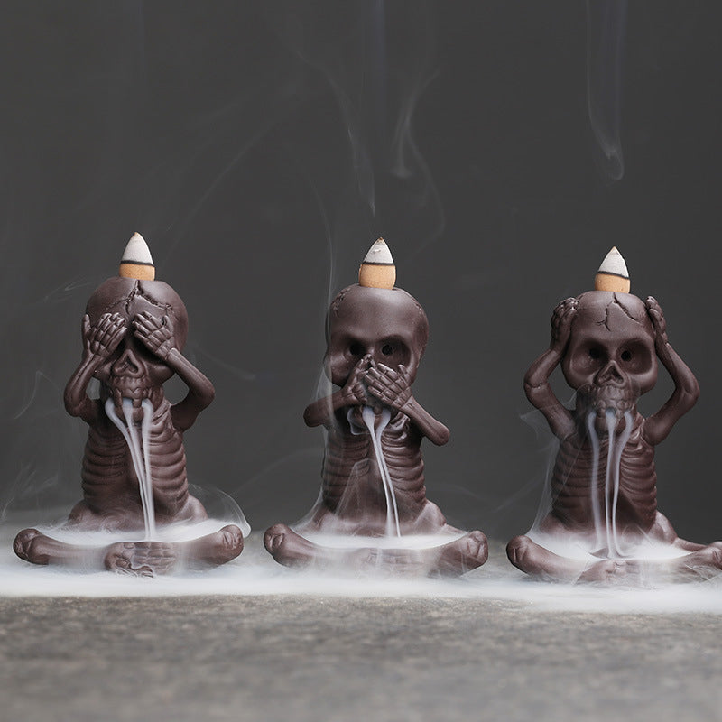 Small Skeleton Backflow Halloween Incense Burner Home Decor Ornaments GEMROCKY-Psychic-