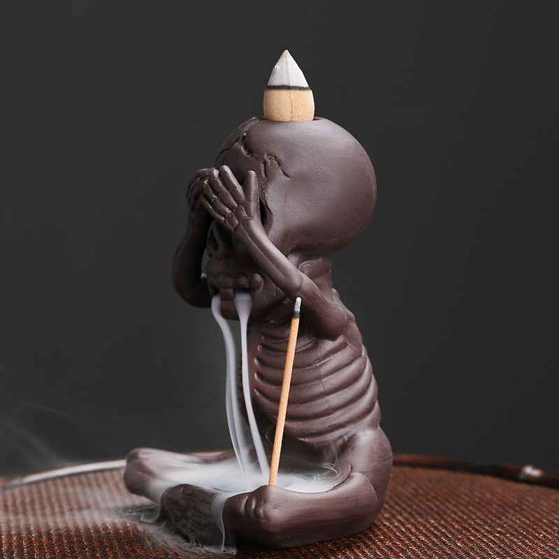 Small Skeleton Backflow Halloween Incense Burner Home Decor Ornaments GEMROCKY-Psychic-