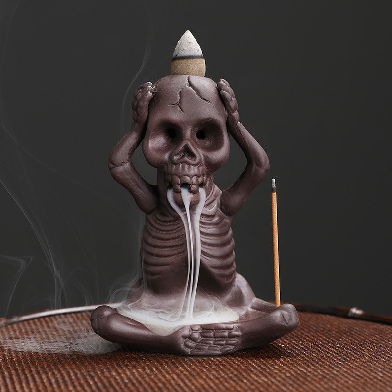 Small Skeleton Backflow Halloween Incense Burner Home Decor Ornaments GEMROCKY-Psychic-DONT LISTEN-