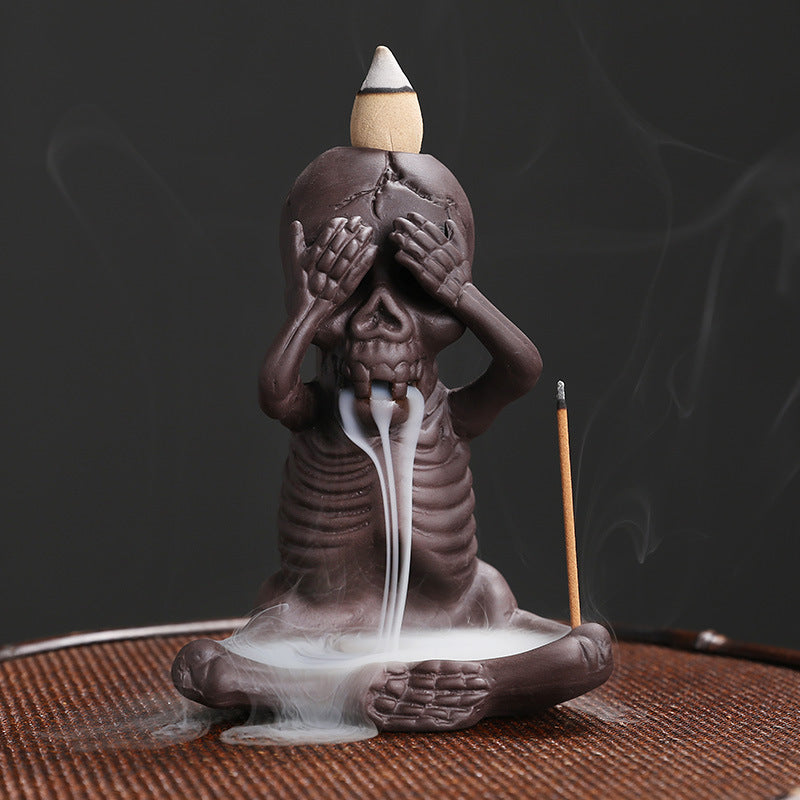 Small Skeleton Backflow Halloween Incense Burner Home Decor Ornaments GEMROCKY-Psychic-DONT LOOK-