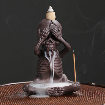 Small Skeleton Backflow Halloween Incense Burner Home Decor Ornaments GEMROCKY-Psychic-DONT LOOK-