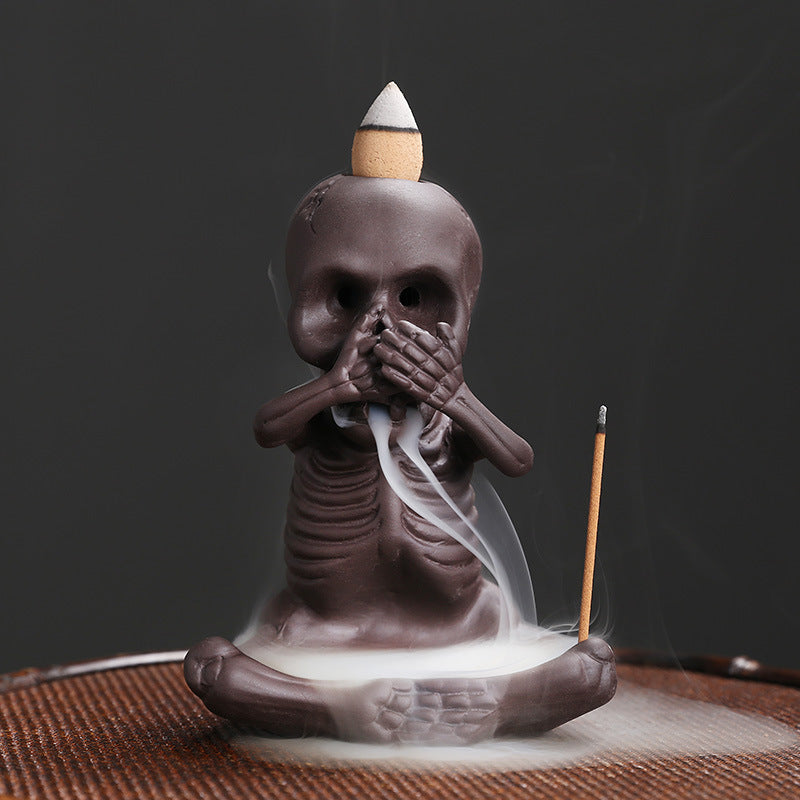Small Skeleton Backflow Halloween Incense Burner Home Decor Ornaments GEMROCKY-Psychic-DONT TALK-