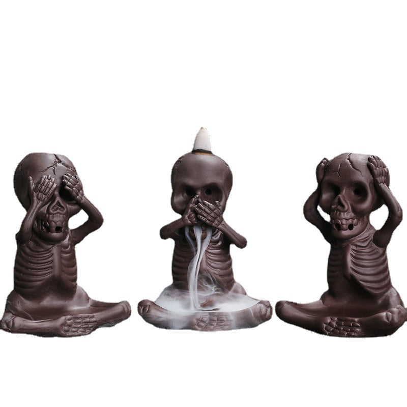 Small Skeleton Backflow Halloween Incense Burner Home Decor Ornaments GEMROCKY-Psychic-