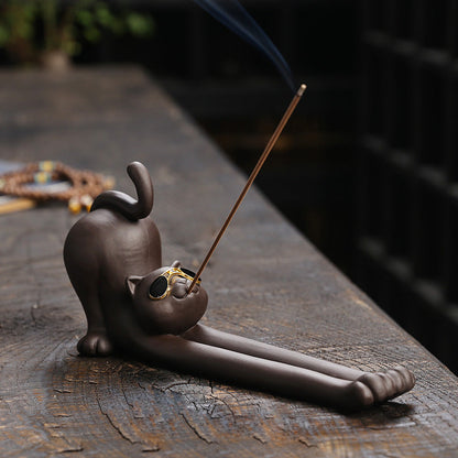 Smoking Animals Stick Incense Burner Home Decor Ornaments GEMROCKY-Psychic-Cat-