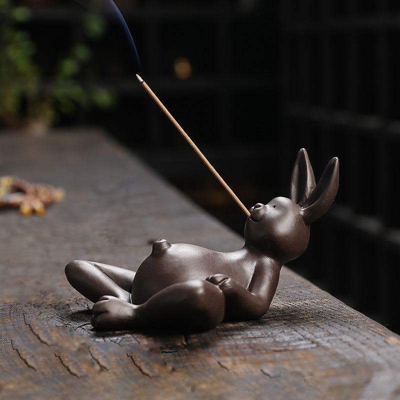 Smoking Animals Stick Incense Burner Home Decor Ornaments GEMROCKY-Psychic-Lazy Rabbit-