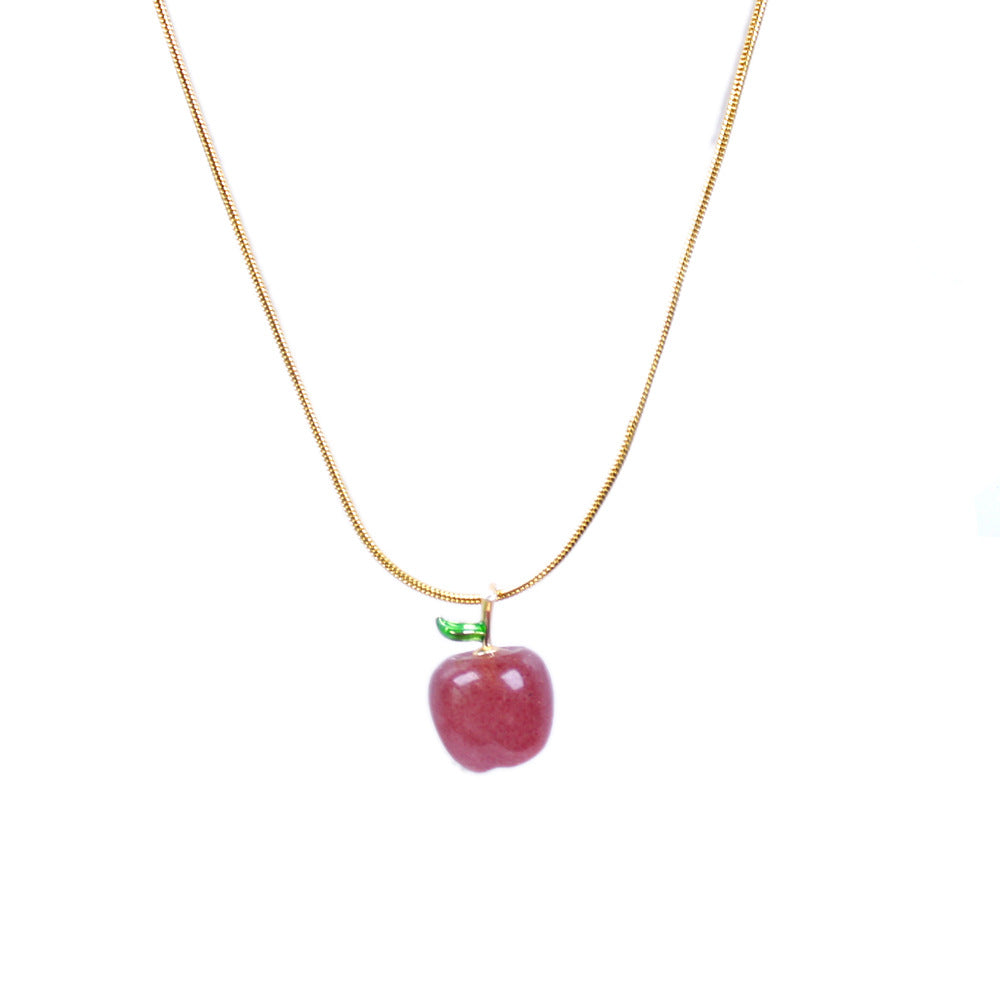 Strawberry Quartz Apple Pendant Necklaces GEMROCKY-Jewelry-