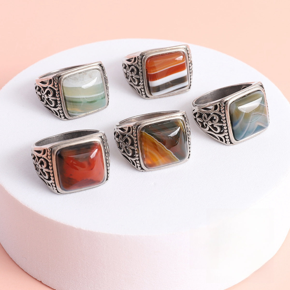 Stripe Agate Hollow Rings GEMROCKY-Jewelry-