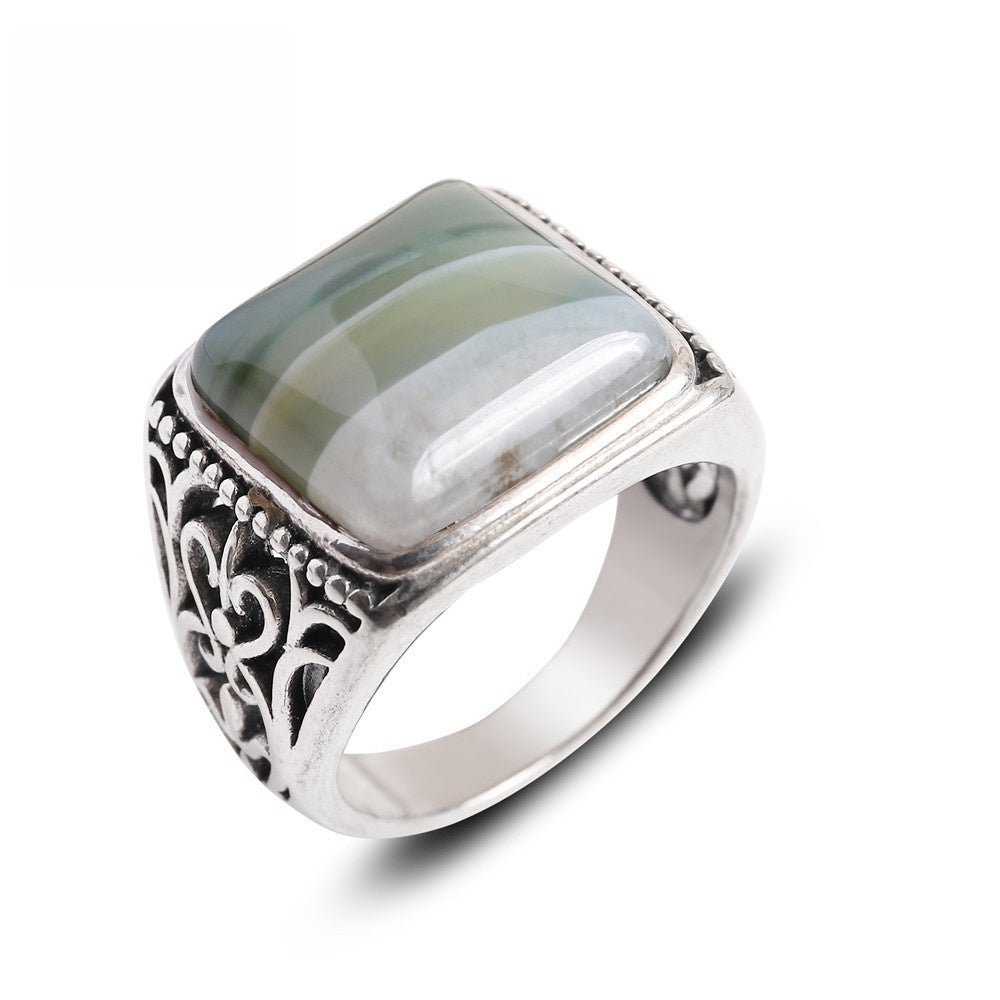 Stripe Agate Hollow Rings GEMROCKY-Jewelry-Green Agate-