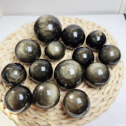 Strong Flash Golden Obsidian Spheres GEMROCKY-Spheres-