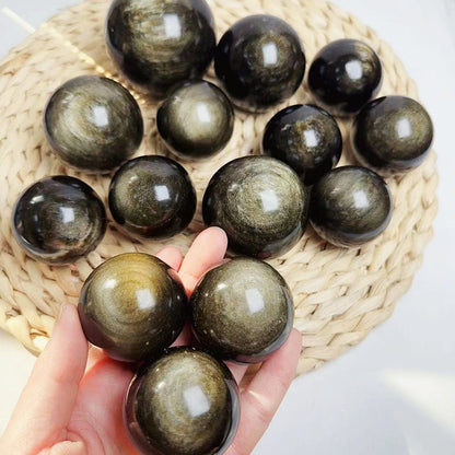 Strong Flash Golden Obsidian Spheres GEMROCKY-Spheres-