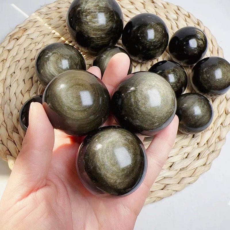 Strong Flash Golden Obsidian Spheres GEMROCKY-Spheres-