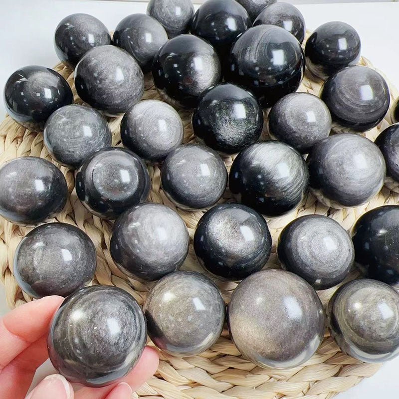 Strong Flash Silver Obsidian Spheres GEMROCKY-Spheres-